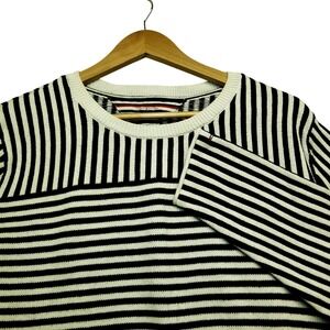 Tommy Hilfiger Womens Striped Crewneck Sweater Navy White Large Nautical Preppy